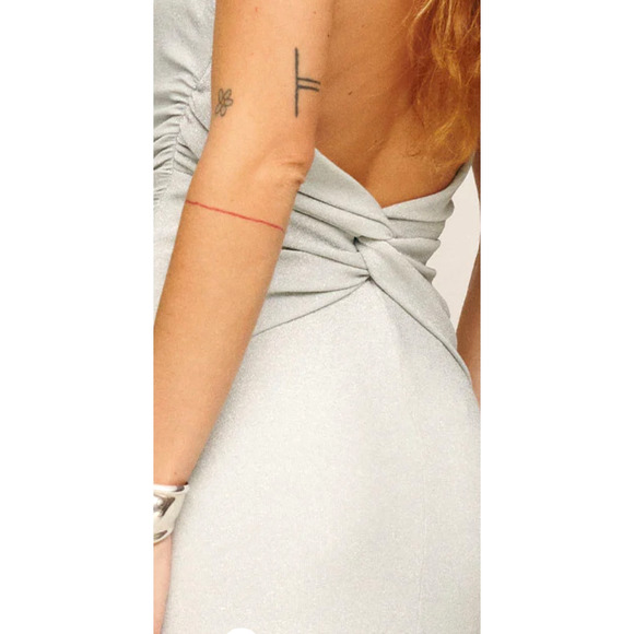 NWT! Reformation L Breslin Stretch Silver Metallic Knit Midi Dress Low Back - Picture 8 of 8
